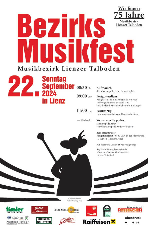 Plakat Bezirksmusikfest in Lienz 2024